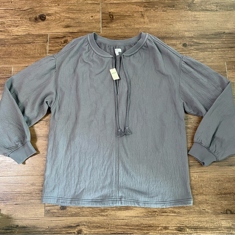 NWT Aerie Gray Oversized V-Neck Sweatshirt with braided Drawstrings - Picture 5 of 10